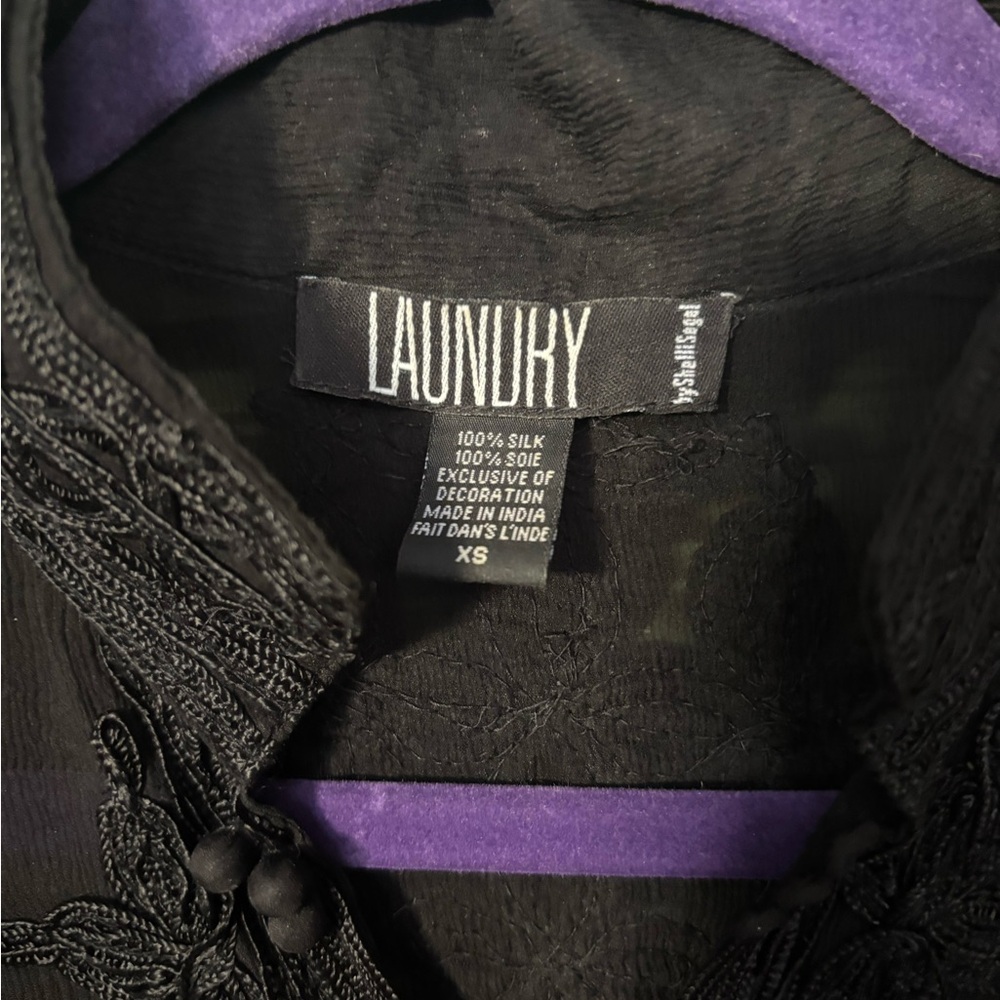 Laundry By Shelli Segal Black Silk Top with Embroidery